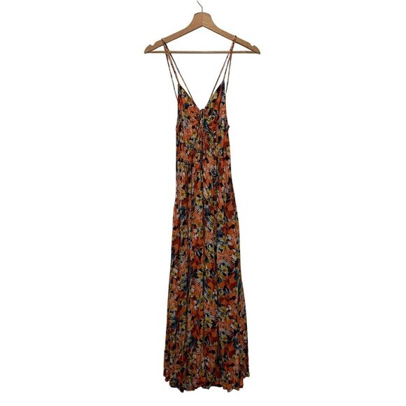 Free People Floral Bohemian Romantic Mulberry Strappy Maxi Dress Women's Size L - Picture 5 of 13